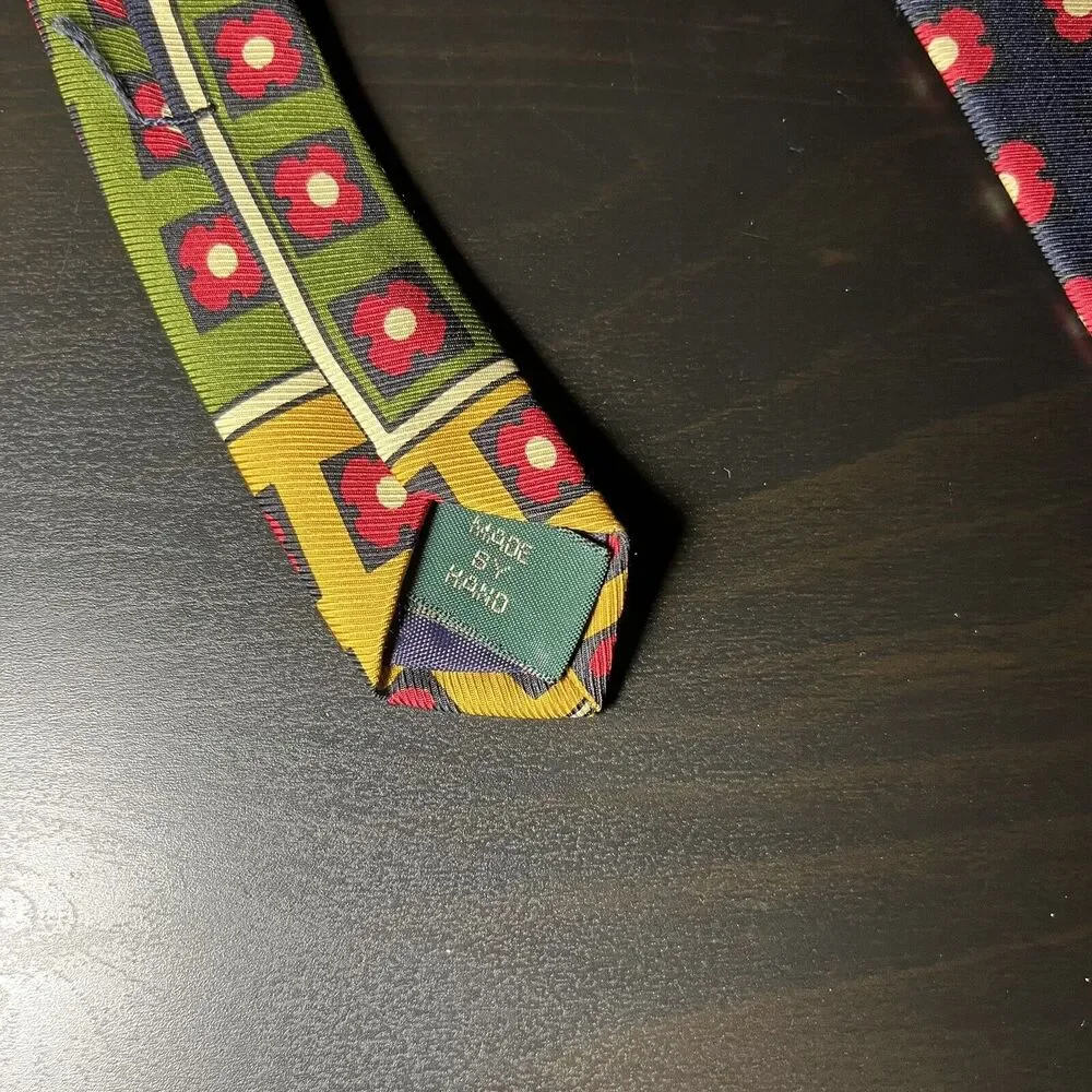 J. CREW Men's Tie Colorful Floral Art to Wear Fun Patchwork 100% Silk
